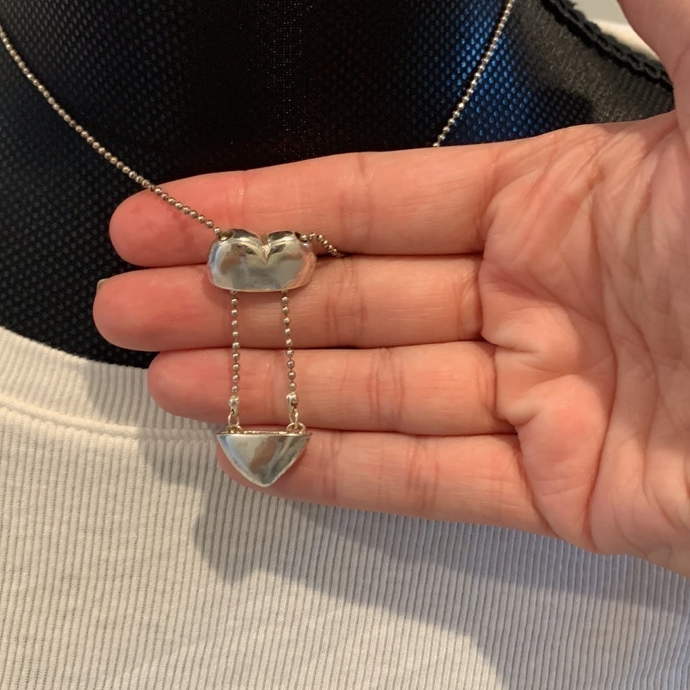 SILVER Tone Heart Necklace on Beaded Chain - Picture 3 of 5